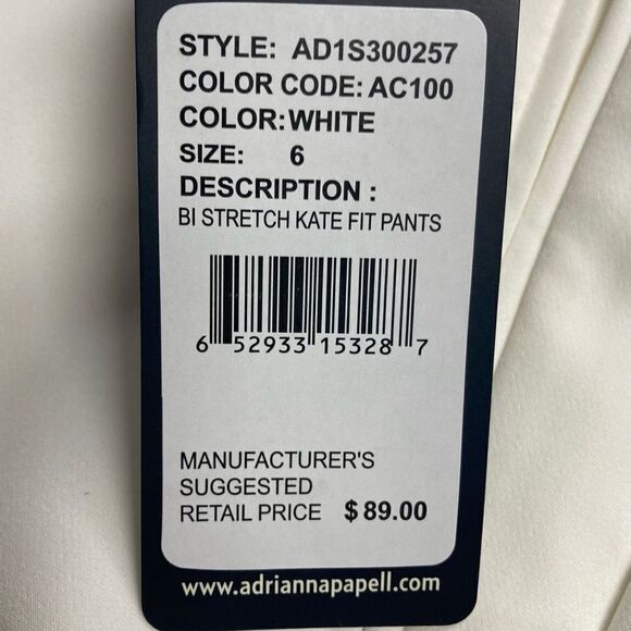 ADRIANNA PAPELL Women’s‎ White Pants Size 6 Bi Stretch Kate Fit New With Tags - Picture 6 of 12